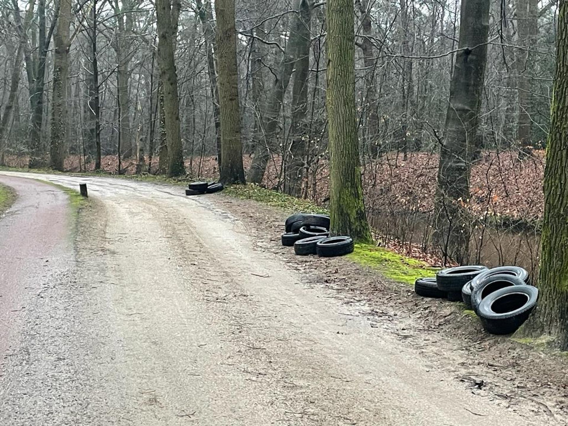 Grote hoeveelheid autobanden gedumpt aan Grote Looweg Ambt Delden