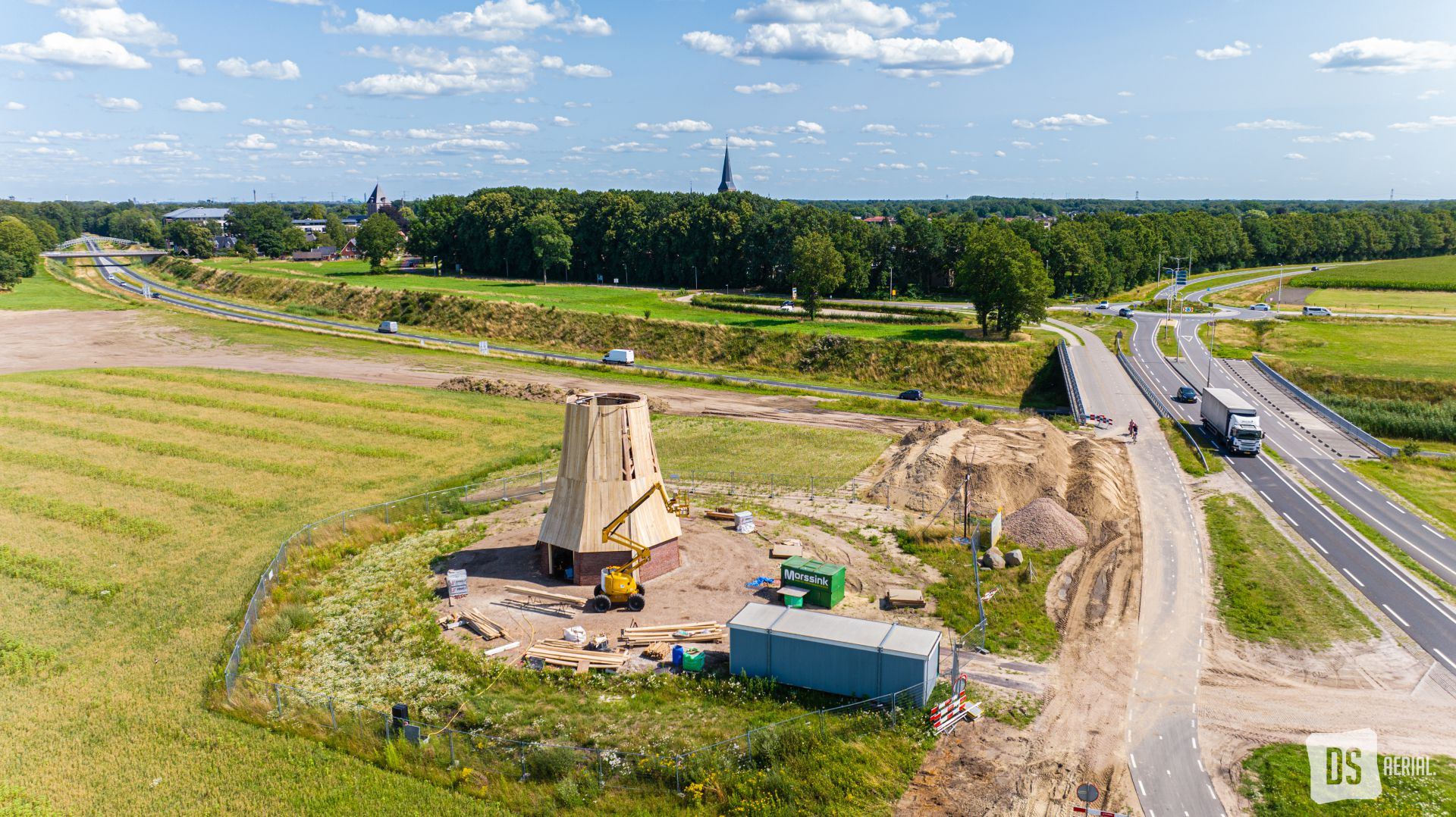 Dronefoto's: Bouw Eschmolen Delden in vogelvlucht